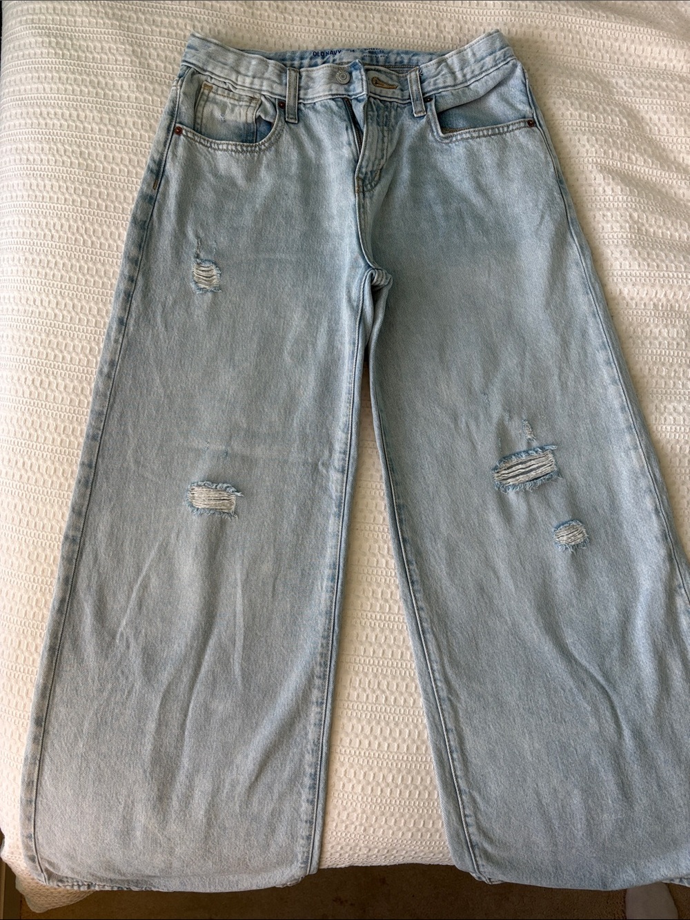 Old Navy Light Blue Distressed Wide-Leg Jeans